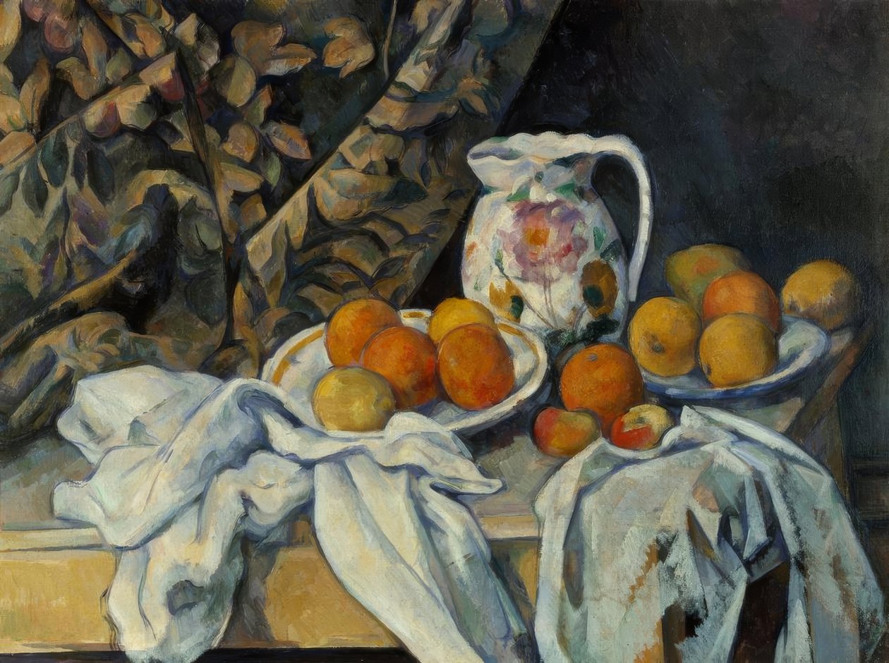 Martwa natura z zasłoną i kwiecistym dzbanem autorstwa Paul Cézanne