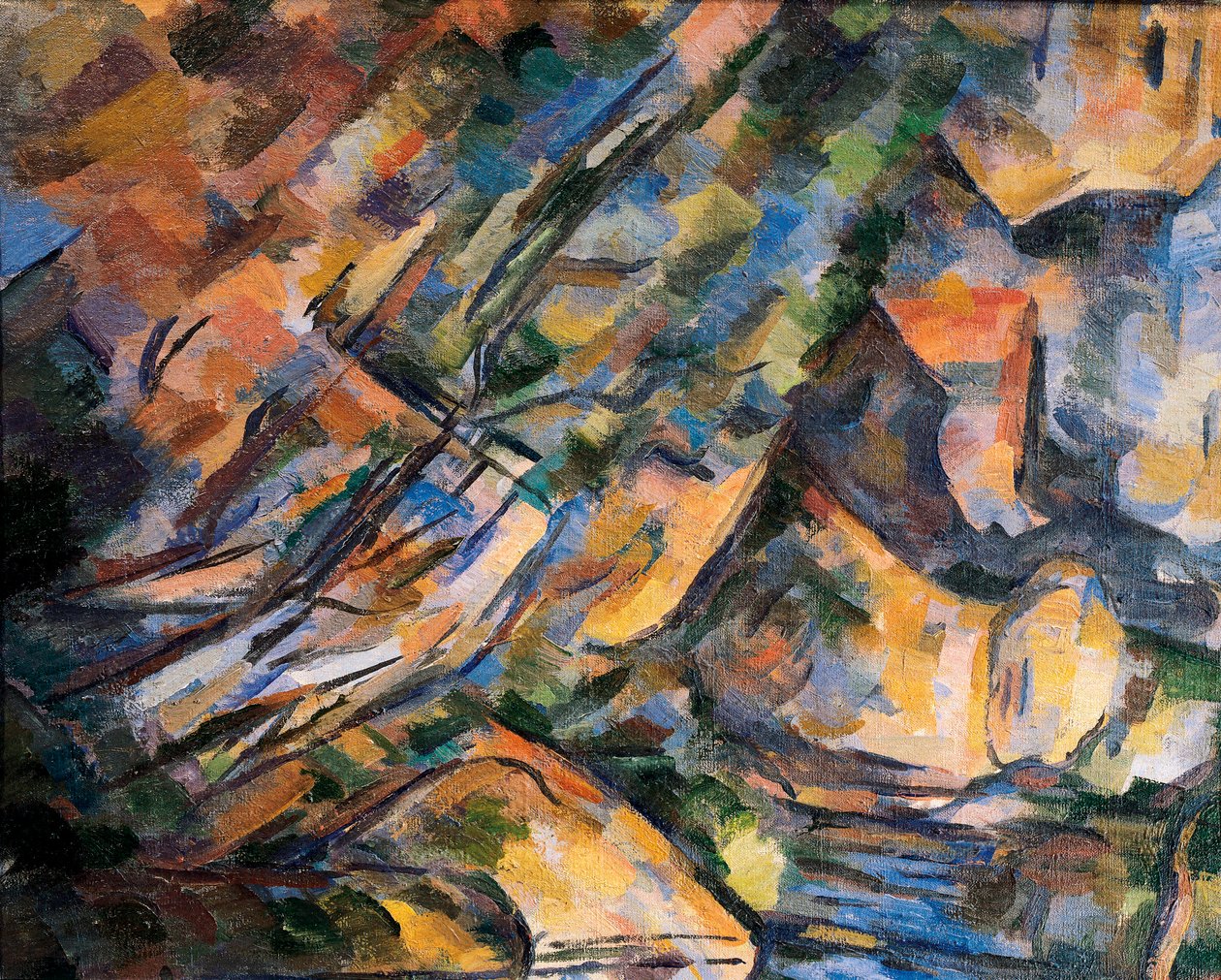 Skały w pobliżu jaskiń nad Chateau Noir, szczegół. Obraz Paula Cezanne