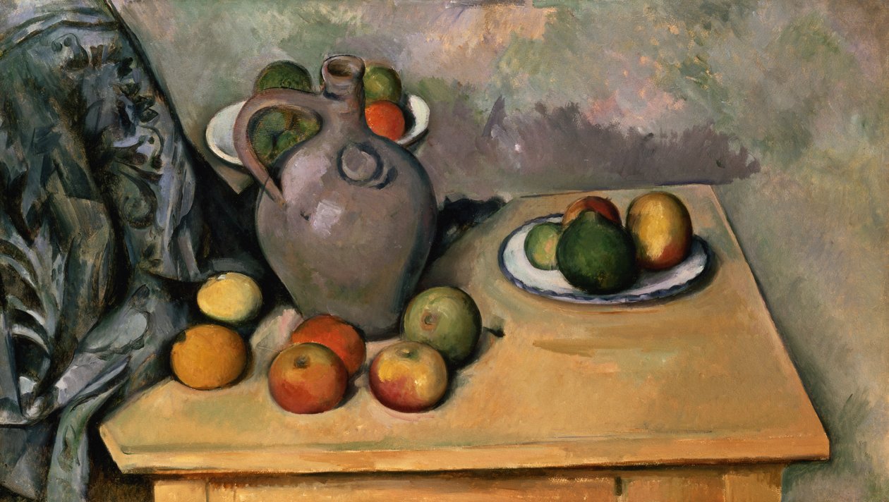 Martwa natura z niebieską draperią, ok. 1893-94 (olej na papierze) autorstwa Paul Cézanne