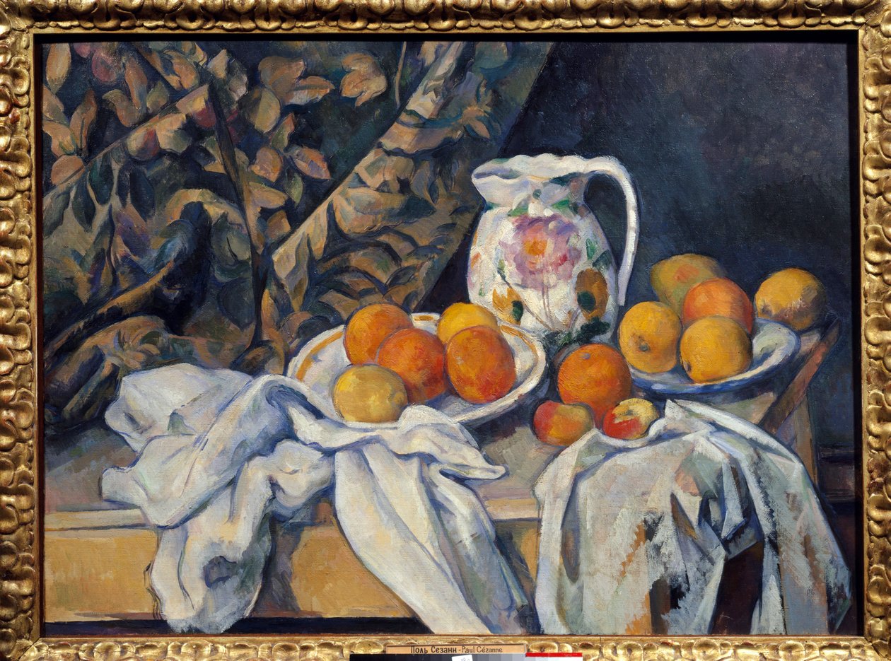 Martwa natura na kurtynie. Obraz Paula Cezanne