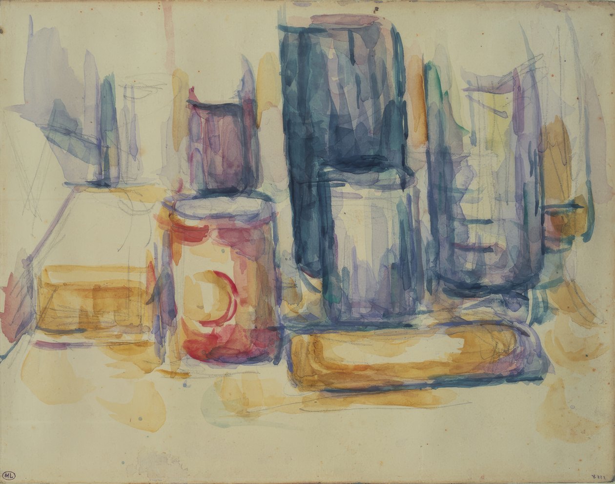 Stół kuchenny: słoiki i butelki autorstwa Paul Cézanne