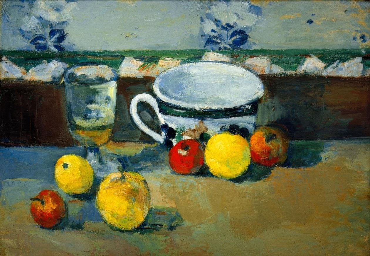 Filiżanka, szklanka i owoce II autorstwa Paul Cézanne