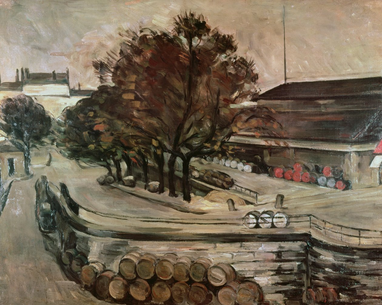 Halle aux Vins, widziana z rue de Jussieu, 1872 autorstwa Paul Cézanne