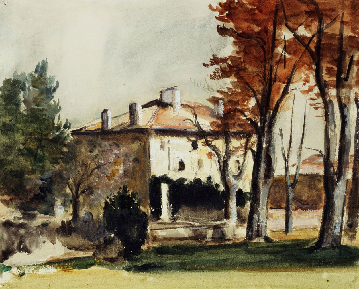 Dom Jas de Bouffan; Dwór Jas de Bouffan, ok.1870 autorstwa Paul Cézanne