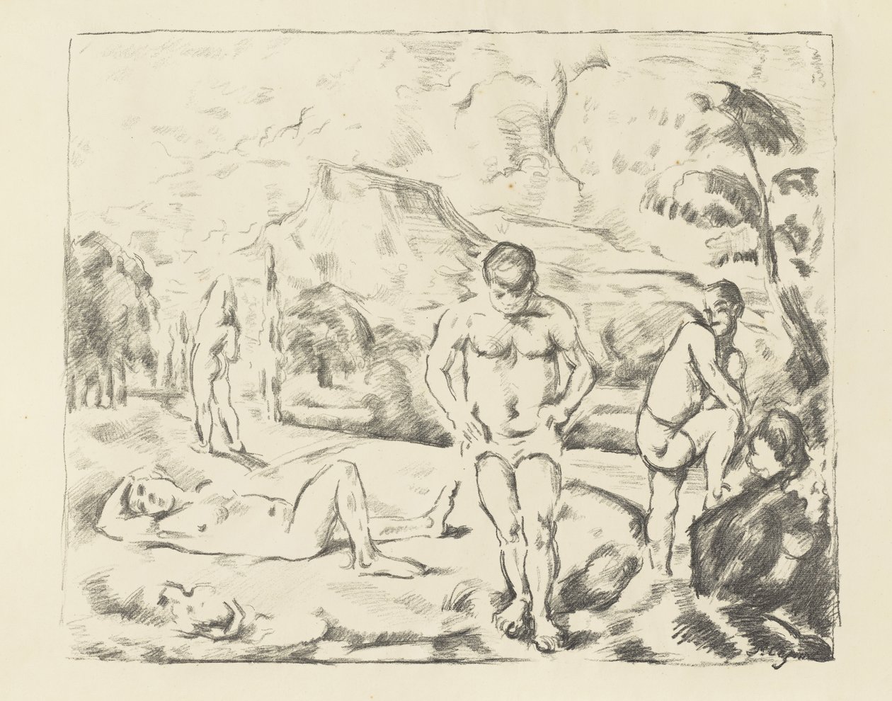 Duzi kąpiący się, 1896-97 autorstwa Paul Cézanne