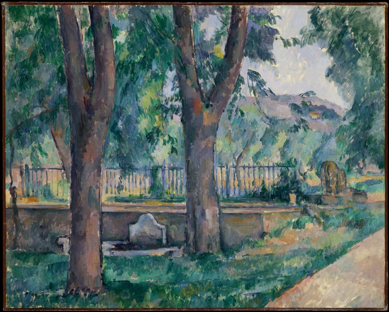 Basen w Jas de Bouffan c.1885-1886 (olej na płótnie) autorstwa Paul Cézanne