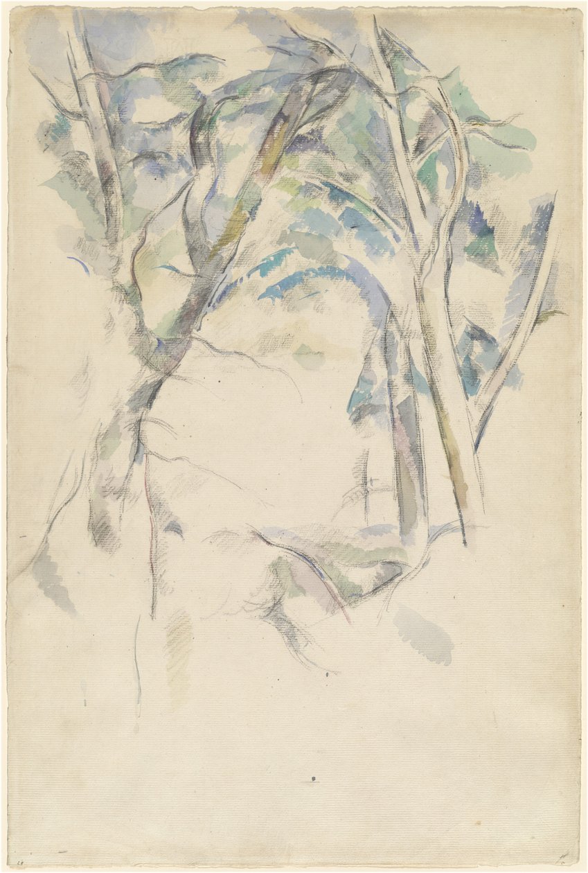 Drzewa pochylone nad skałami 1892. autorstwa Paul Cézanne