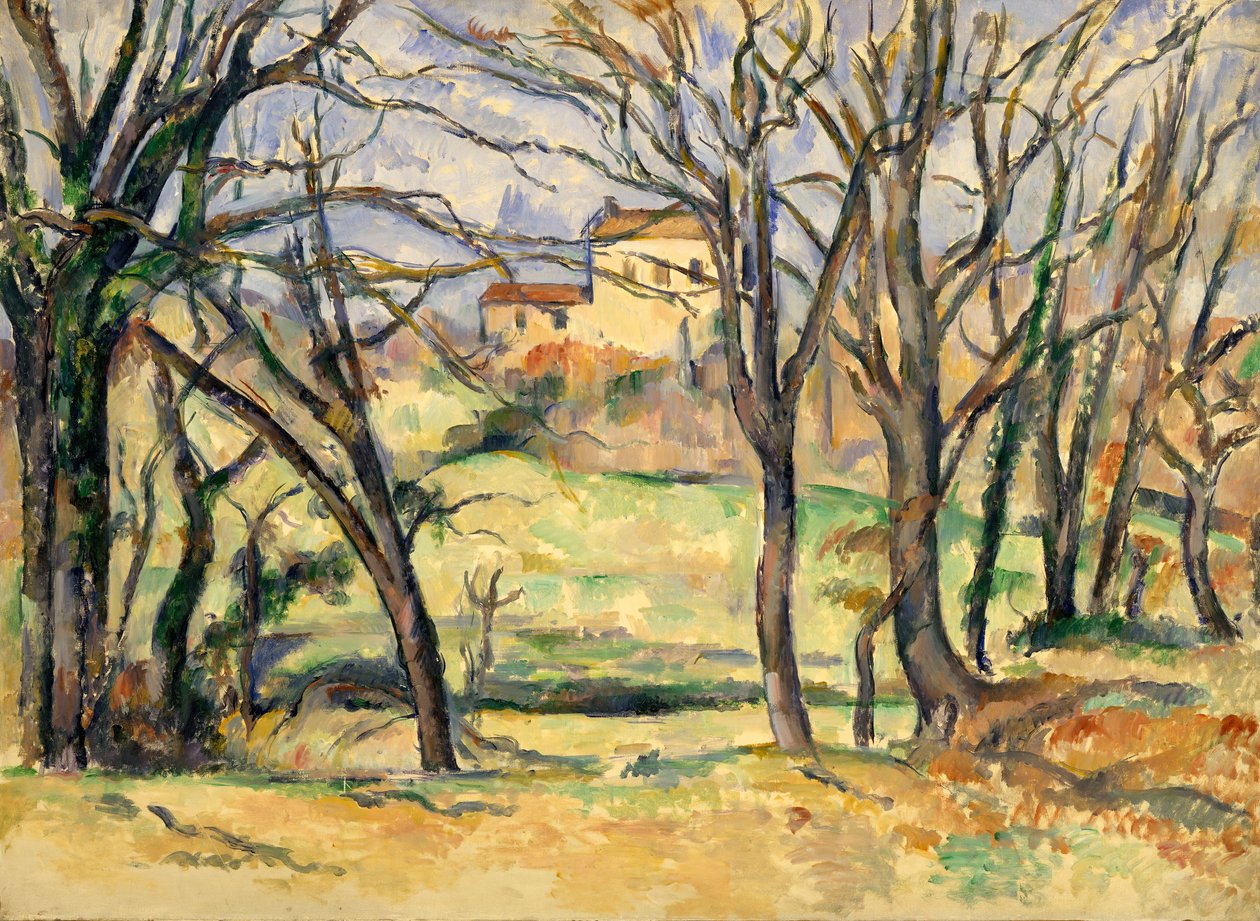 Drzewa i domy w pobliżu Jas de Bouffan, 1885-86. autorstwa Paul Cézanne
