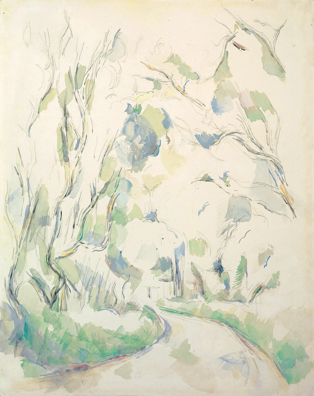 Studnie i kręta ścieżka w parku Chateau Noir; Studnia i kręta droga na terenie Chateau Noir, ok.1900 autorstwa Paul Cézanne