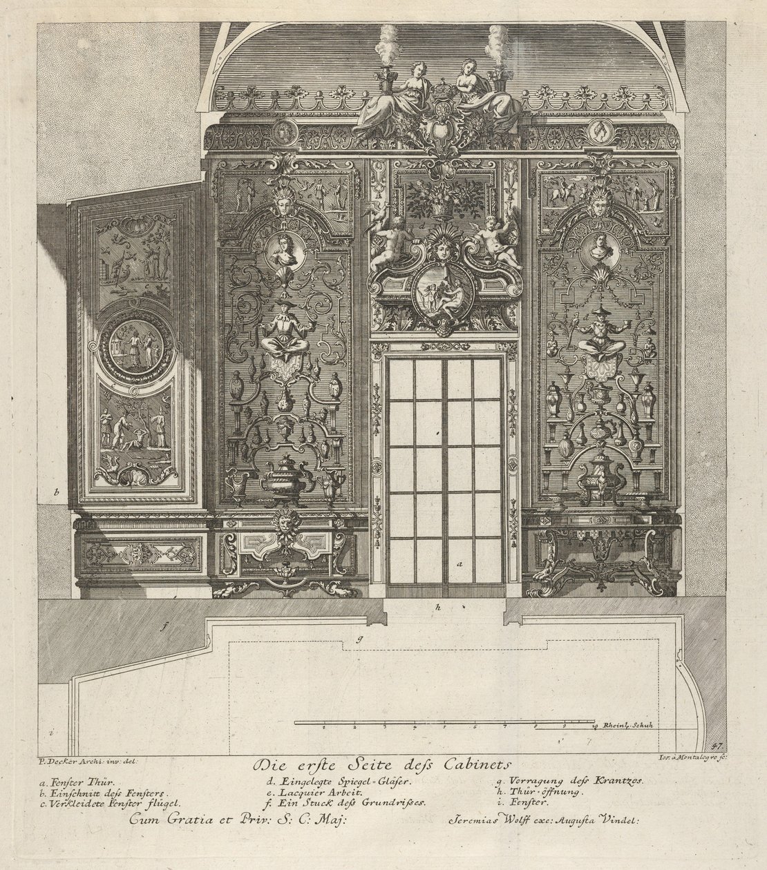 Pierwsza ściana sali porcelanowej, z: „Fürstlicher Baumeister Oder: Architectura civ..., 1711. autorstwa Paul Decker the Elder