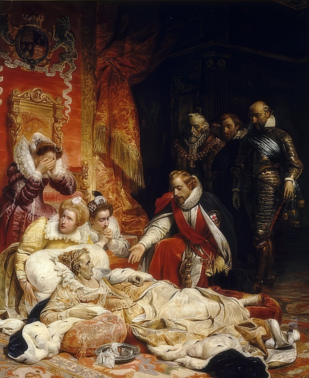 Śmierć królowej angielskiej Elżbiety I. 1828 autorstwa Paul Delaroche