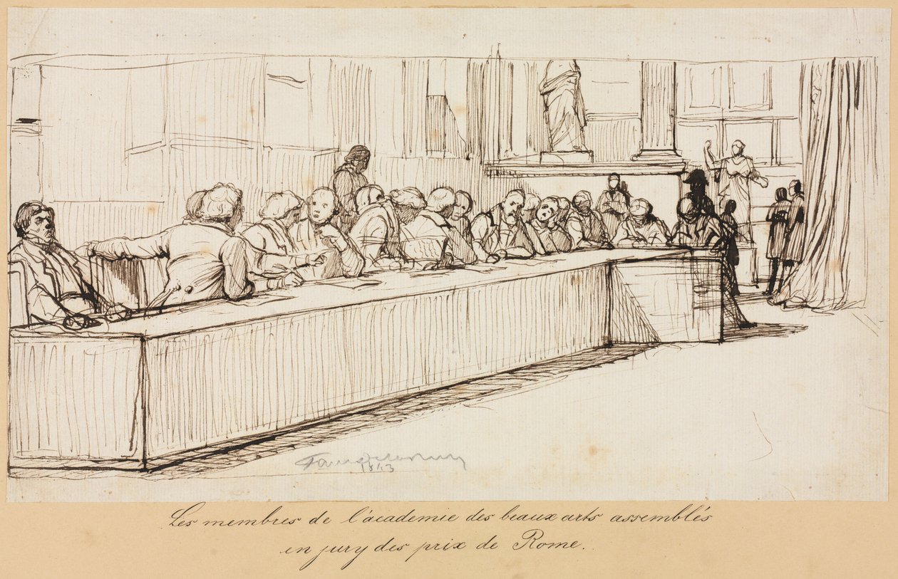 Członkowie Akademii Sztuk Pięknych zebrali się w jury Nagrody Rzymskiej, 1841 lub 1842. autorstwa Paul Delaroche