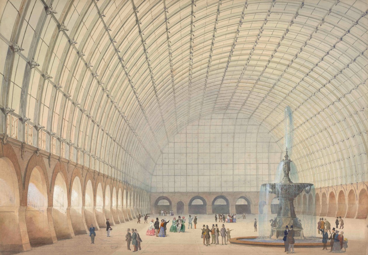 Projekt hali ćwiczeń i wystawy przemysłowej w Wiedniu, widok perspektywiczny wnętrza, 1853 r. autorstwa Paul Eduard Sprenger