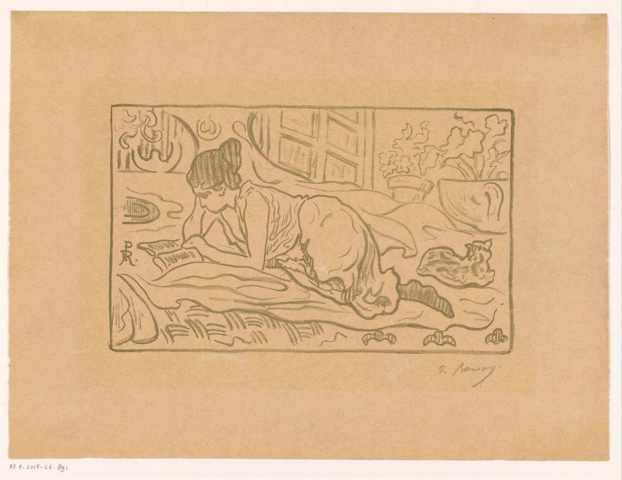 Czytanie kobiety leżącej na łóżku autorstwa  (signed by artist) Paul Élie Ranson
