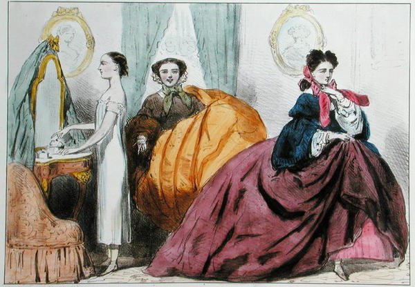 Rysunek satyryczny na modę krynoliny, ok. 1860 (kolor lito) autorstwa Paul Emile Detouche