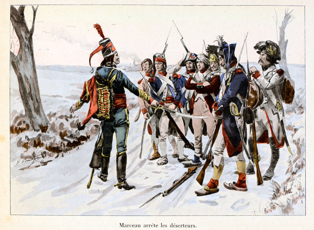 Marceau arrete des deserteurs: Francois-Severin Desgraviers Marceau (1769-1796) przetrzymuje żołnierzy armii republikańskiej w Wandei (85) - ilustracja Emile Boutigny (1853-1929) W „Hoche-Marceau-Desaix” autorstwa Theodore Cahu ( 1854-1928) - Prywatny kol autorstwa Paul Émile Boutigny