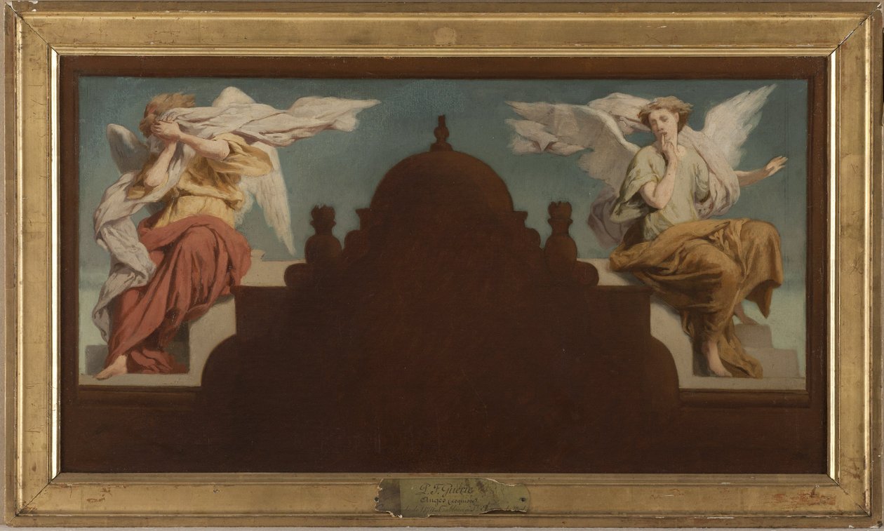 Szkic do kościoła Saint-Etienne-du-Mont: Deux anges assis, w 1874 (olej na płótnie) autorstwa Paul Felix Guerie