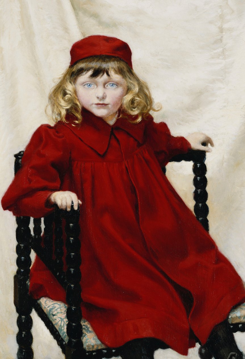 Portret Harriet Fischer, mała 3/4 długości, ubrana w czerwoną sukienkę, 1896 autorstwa Paul Fischer