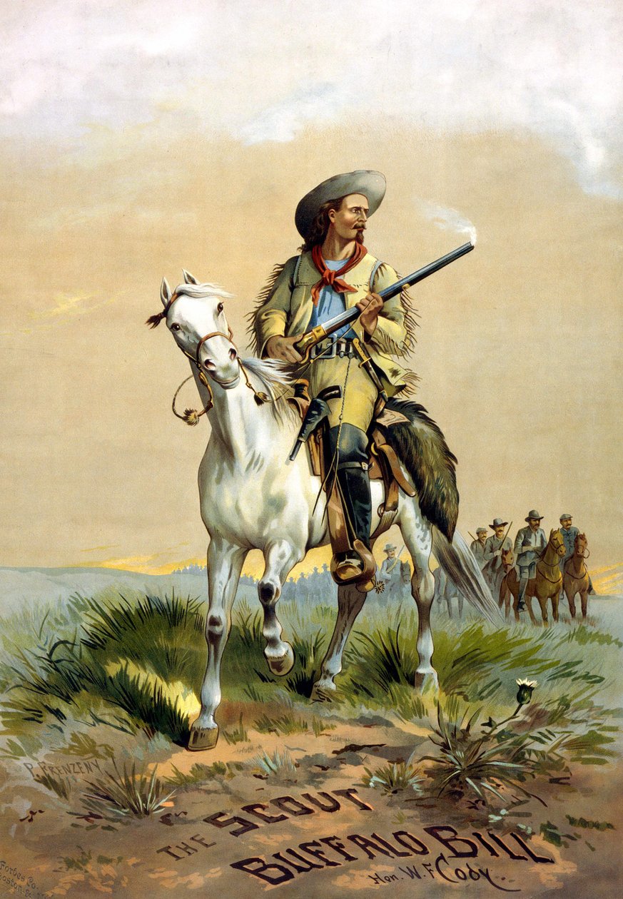 Okładka książki „The Scout Buffalo Bill” Han. W.F. Cody, ilustracja P. Frenzeny, sd. między 1860 a 1890 rokiem. autorstwa Paul Frenzeny