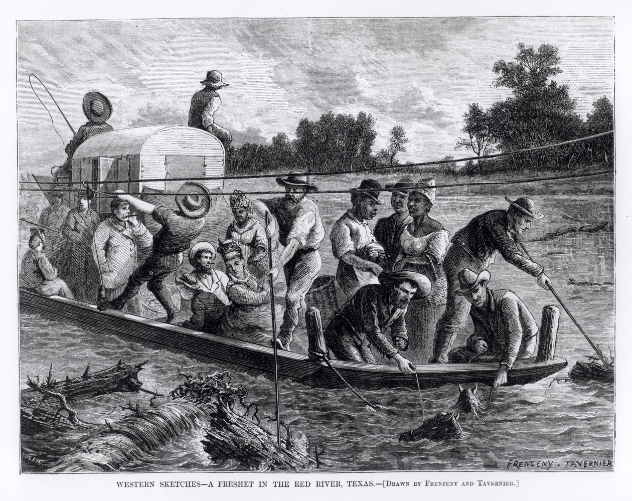 Western Sketches, Freshet in the Red River, Texas, ilustracja z „Harper