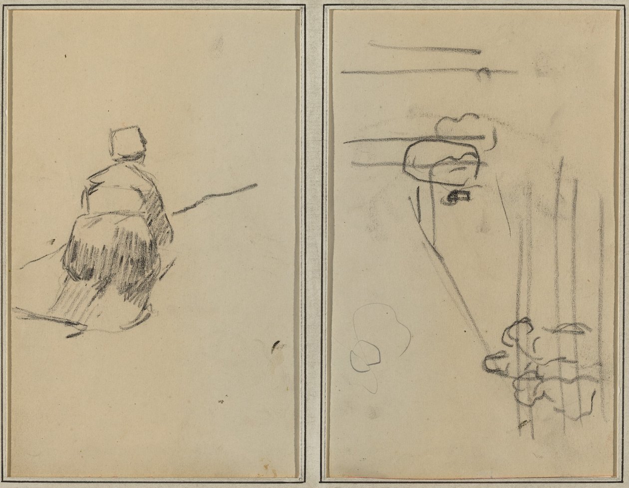 Breton Kobieta Walking; Szkic ze schodami [verso] autorstwa Paul Gauguin