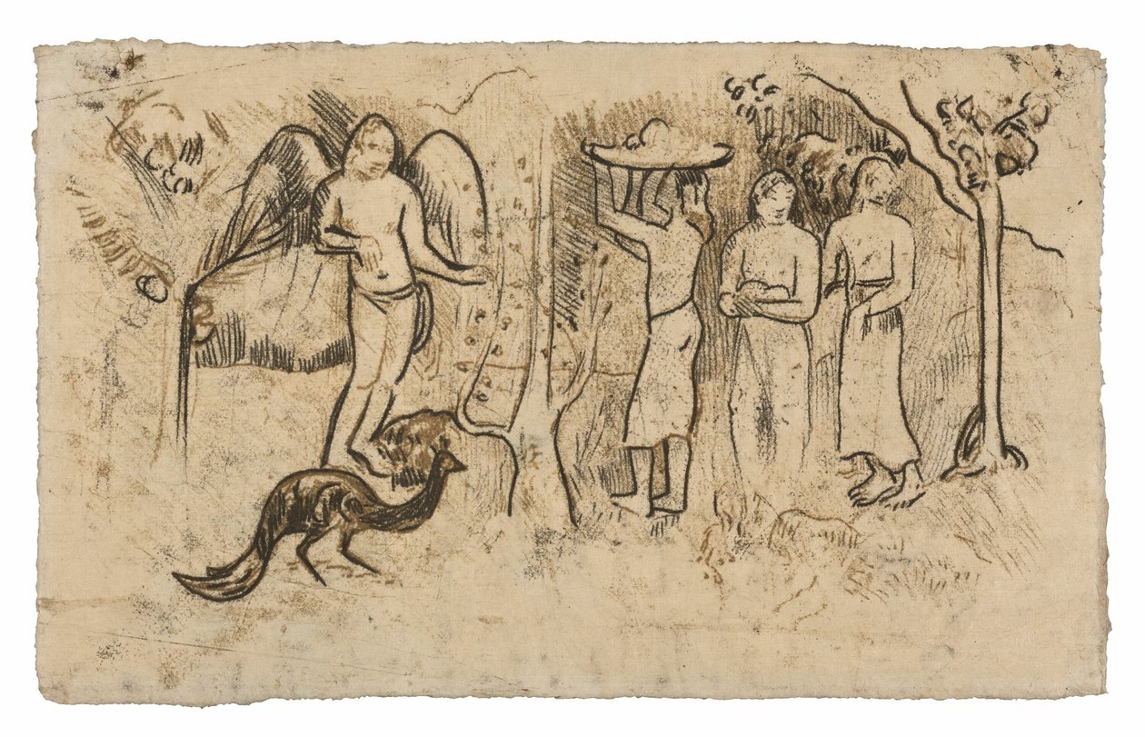 Anioł, paw i trzech tahitańczyków autorstwa Paul Gauguin