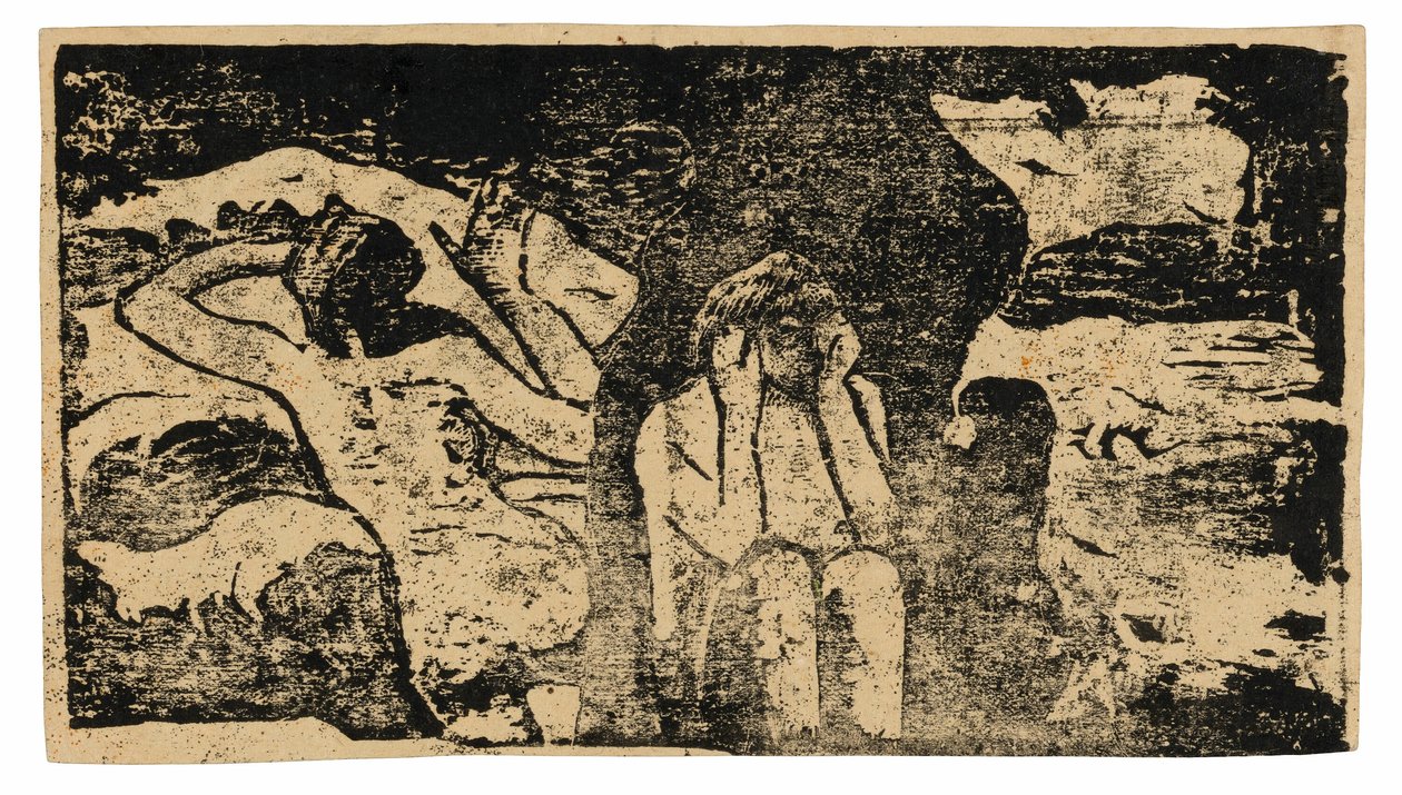 W Czarnych Skałach, ze zbioru późnych odbitek drewnopodobnych autorstwa Paul Gauguin