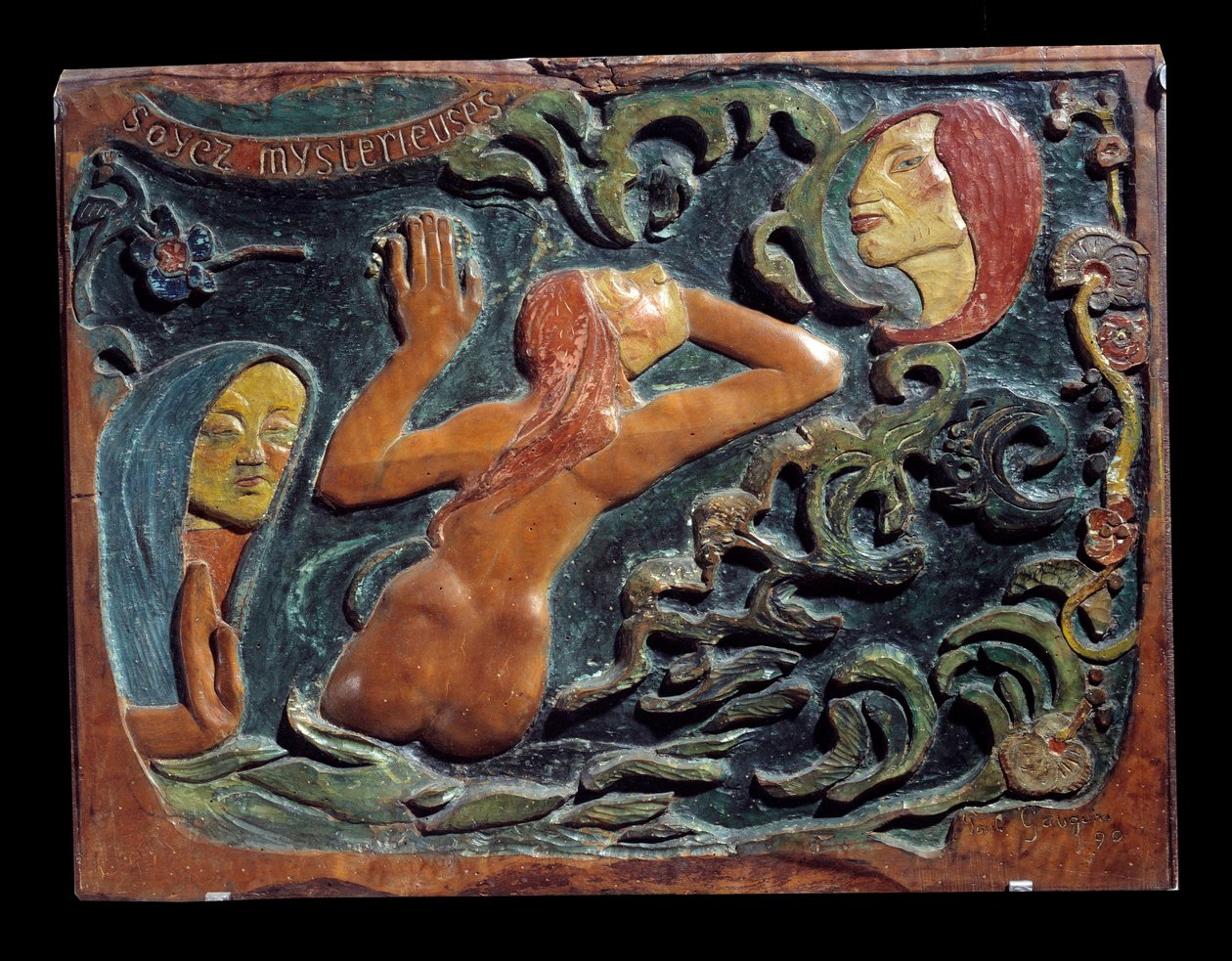 Bądź tajemniczą płaskorzeźbą wyrzeźbioną w drewnie lipowym przez Paula Gauguina (1848-1903) autorstwa Paul Gauguin