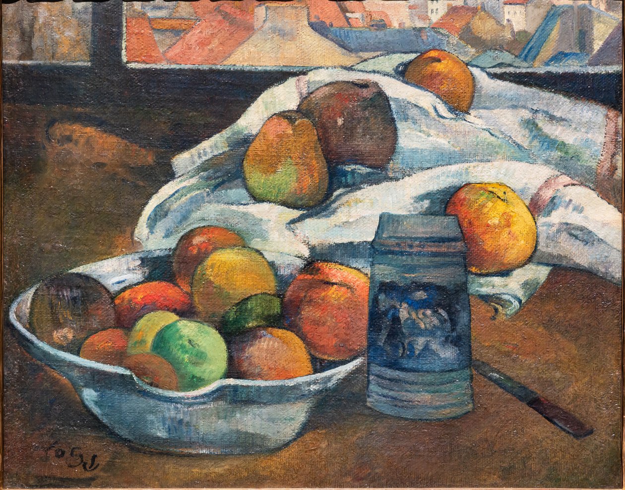 Miska owoców i kufel przed oknem, ok. 1890 (olej na płótnie) autorstwa Paul Gauguin