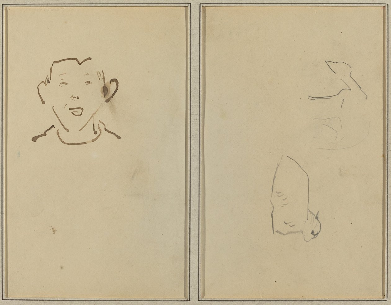 Twarz chłopca; Dwie owce [verso] autorstwa Paul Gauguin
