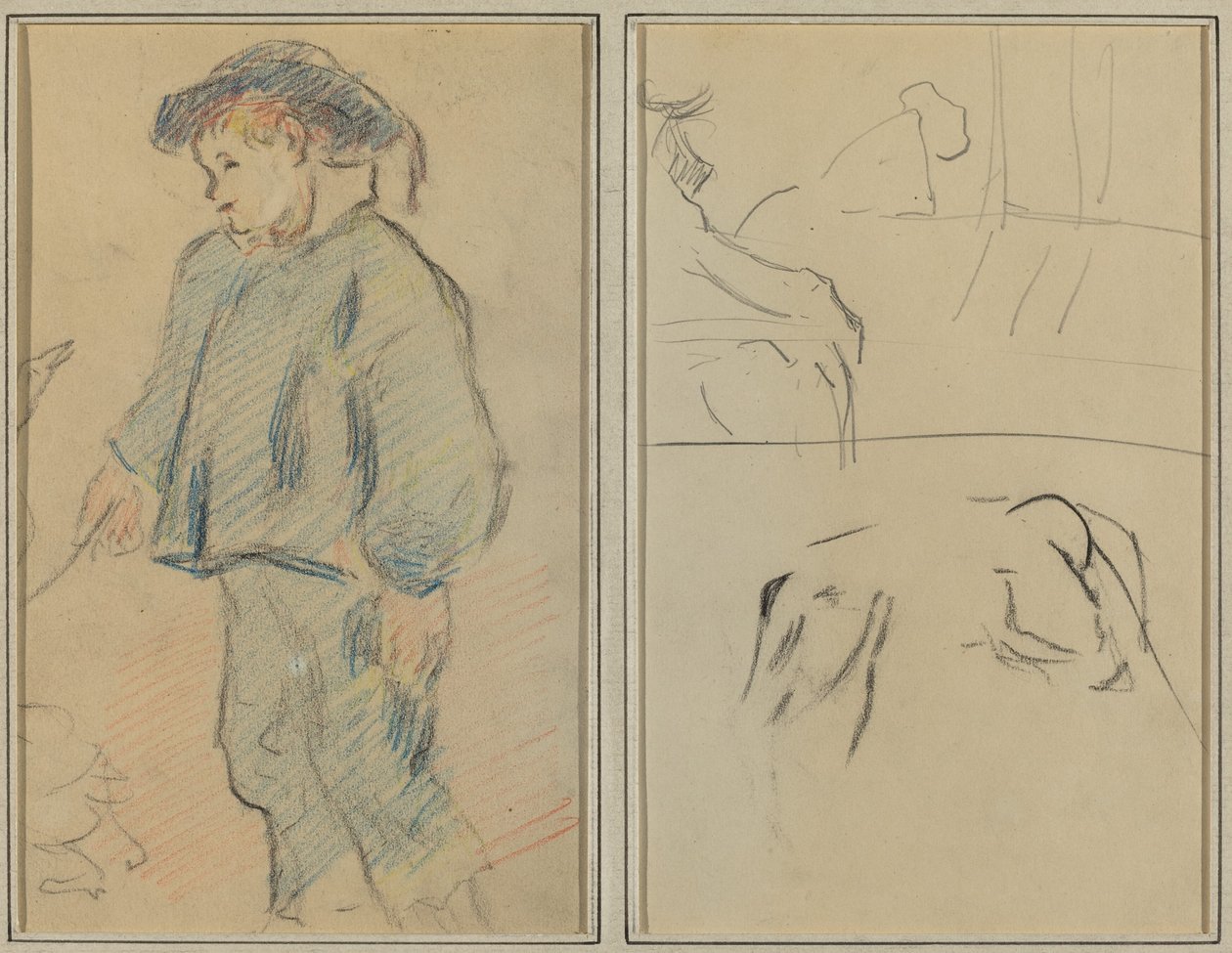 gęsi bretońskie; Krowy i postać oparta na półce [verso] autorstwa Paul Gauguin