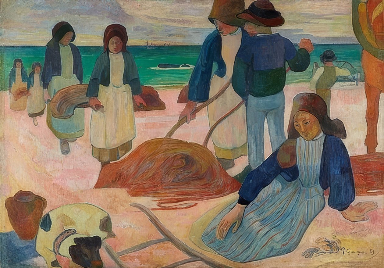 Bretonskie zbieracze wodorostów (II) (Ramasseuses de varech (II)). 1889 autorstwa Paul Gauguin