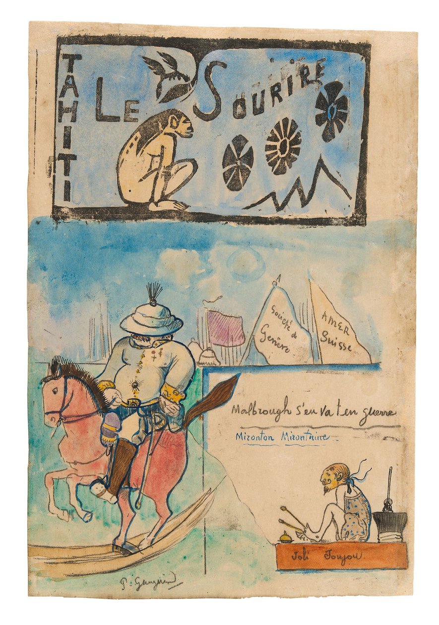 Karykatura Gauguina i gubernatora Galleta, z nakryciem głowy z „Le sourire” autorstwa Paul Gauguin