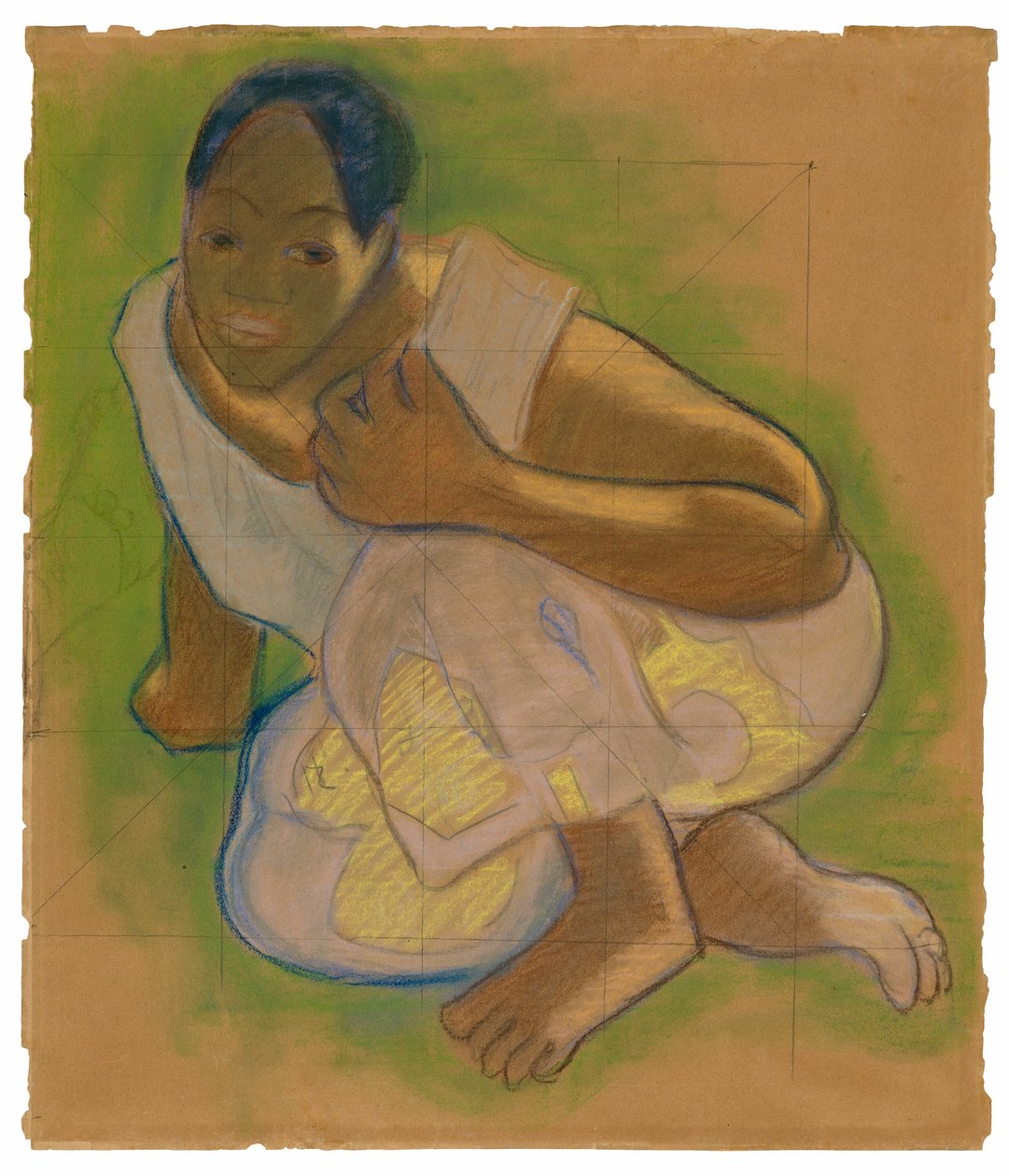 Przyczajona Tahitianka (związany z obrazem Nafea faa ipoipo [Kiedy wyjdziesz za mąż?]) autorstwa Paul Gauguin