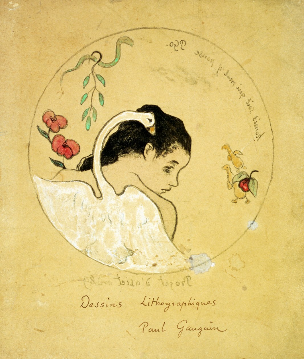Projekt na talerz - Leda i łabędź, 1889 autorstwa Paul Gauguin