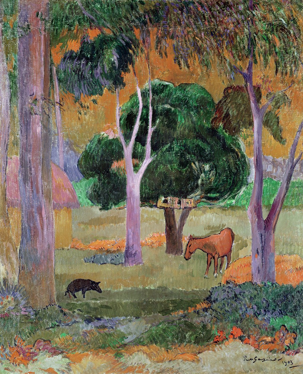 Pejzaż dominikański czyli Pejzaż ze świnią i koniem, 1903 autorstwa Paul Gauguin