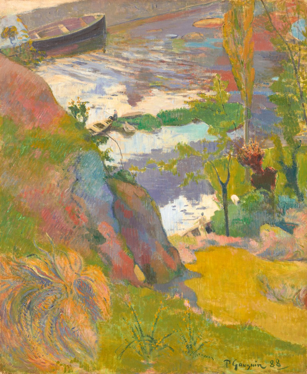 Rybak i kąpiący się w Aven autorstwa Paul Gauguin