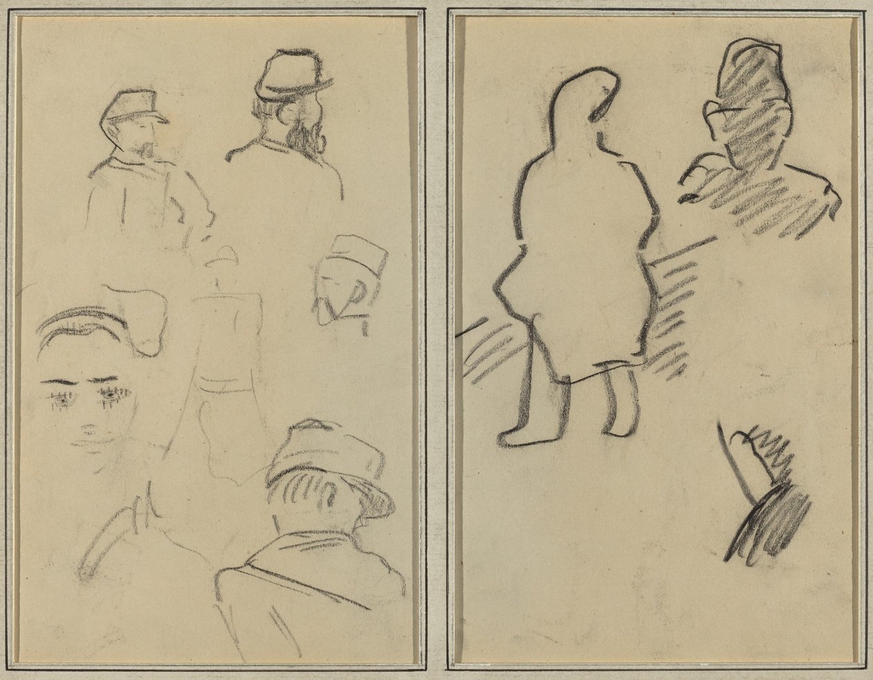 Pięć studiów o żołnierzach i twarzy kobiety; Dwie figury [rekto] autorstwa Paul Gauguin