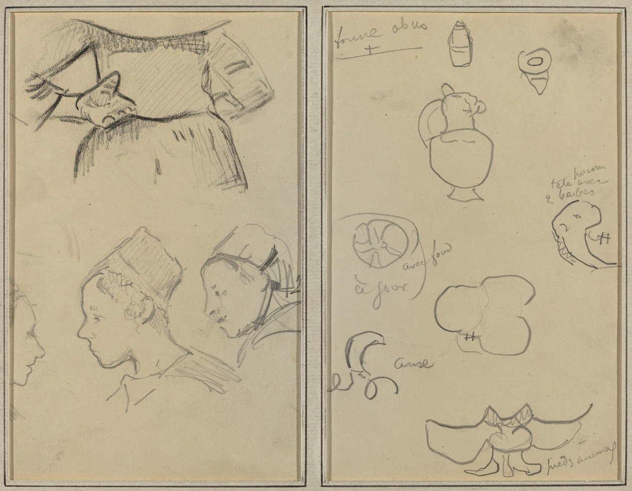 Cztery badania kobiet bretońskich; Kształty i wazony [verso] autorstwa Paul Gauguin