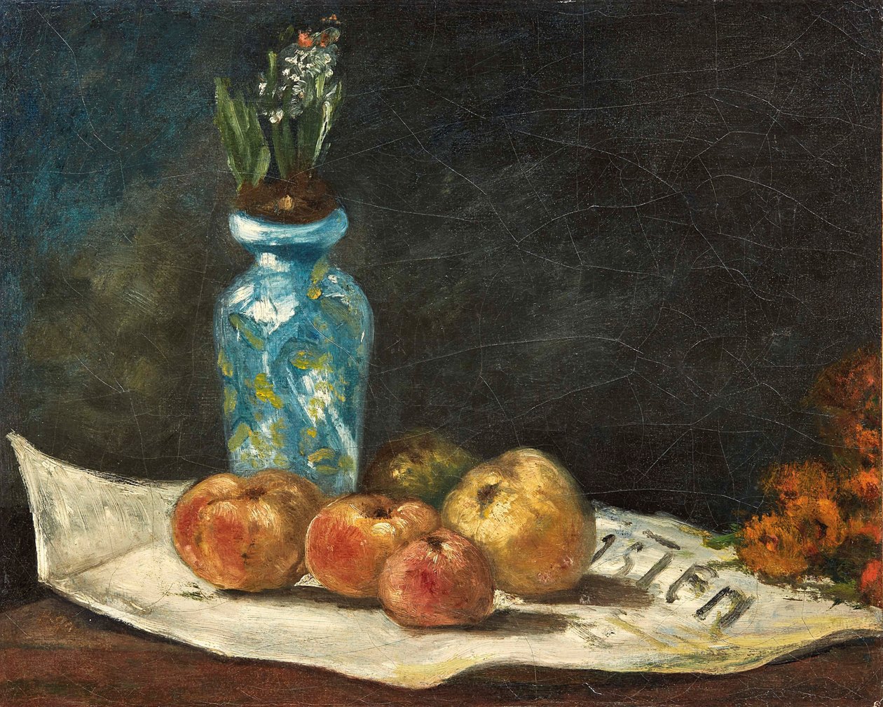 Francuski:  Jacinthe et pommes sur un journal Hiacynt i jabłka w gazecie autorstwa Paul Gauguin