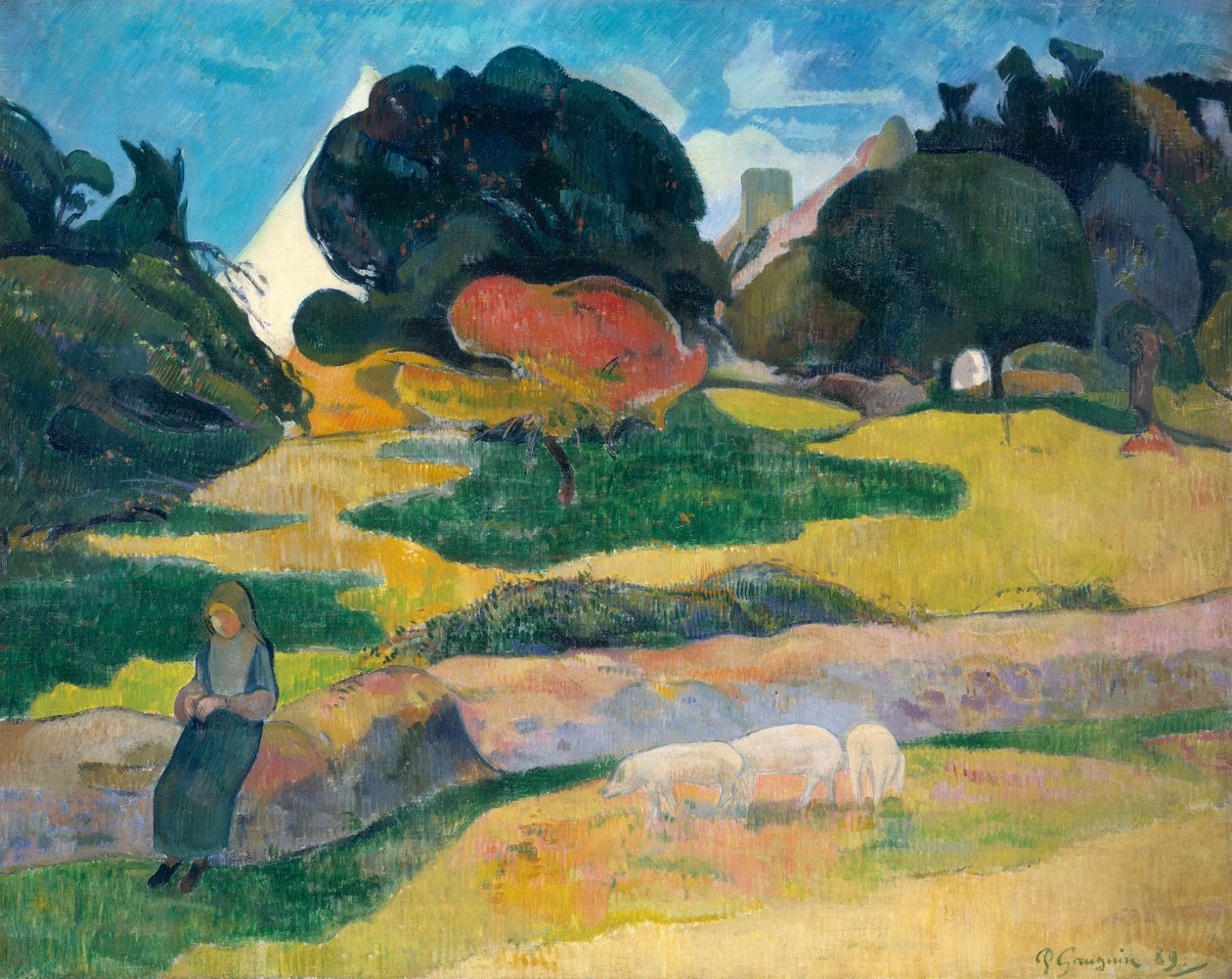 Dziewczynki pasące świnie, 1889 autorstwa Paul Gauguin