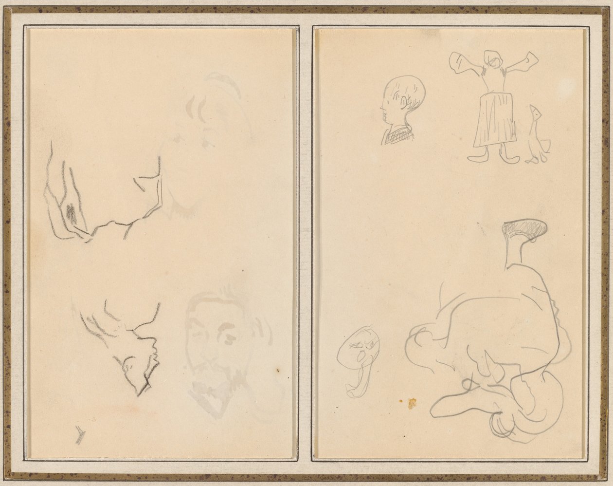 Głowa mężczyzny z badaniem pleców; Różne szkice z chłopką i gęsią [recto] autorstwa Paul Gauguin