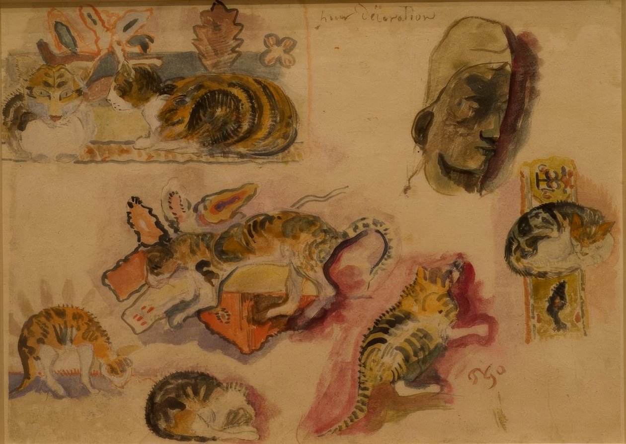 Koty i głowa autorstwa Paul Gauguin