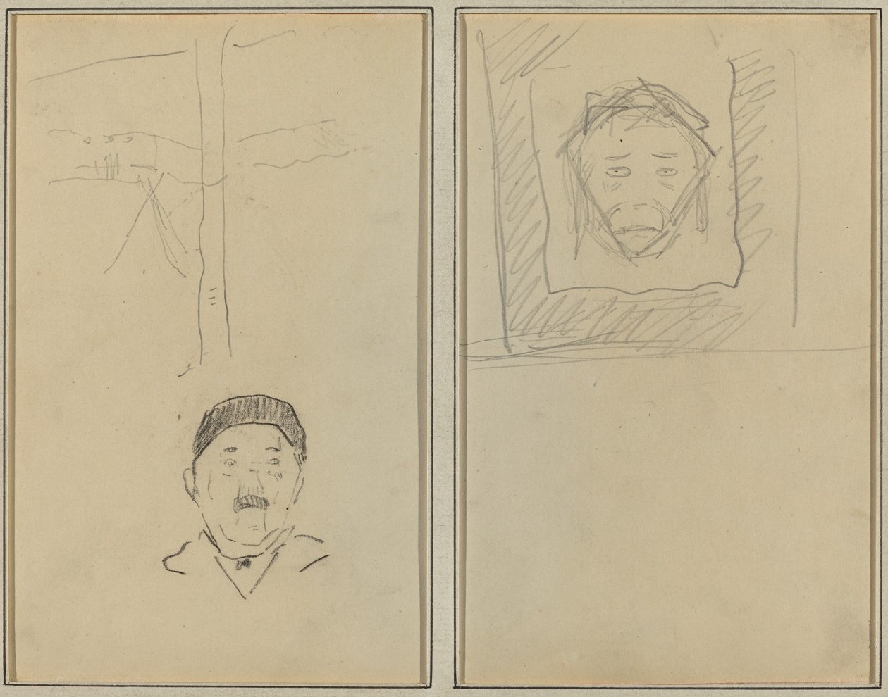 Krajobraz i głowa człowieka; Głowa małpy w środku kwadratu [odbyt] autorstwa Paul Gauguin