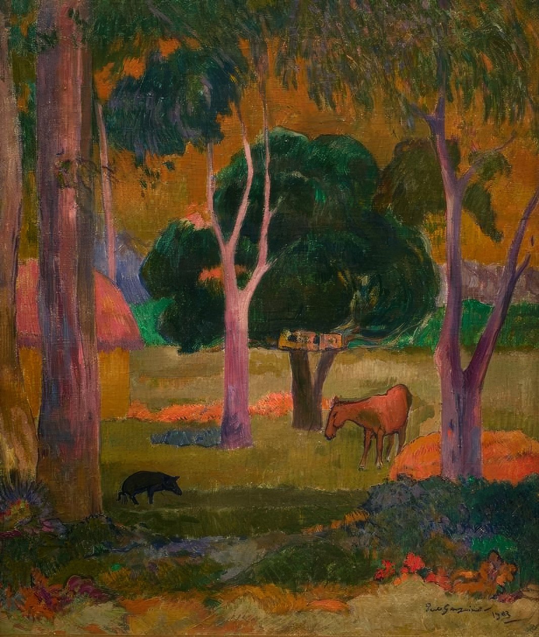Krajobraz ze świnią i koniem autorstwa Paul Gauguin