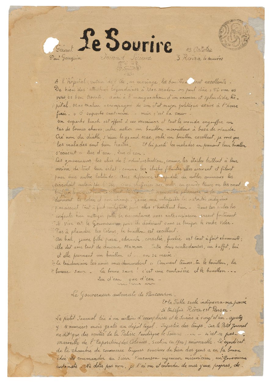 Le sourire: Journal sérieux, 13 października 1899 r. autorstwa Paul Gauguin