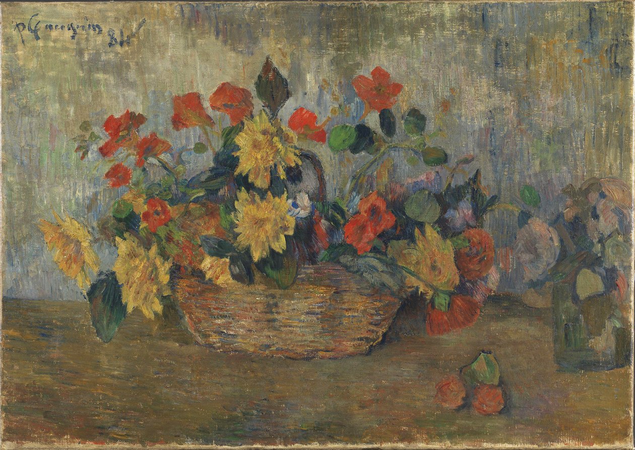Nasturcje i dalie w koszyku autorstwa Paul Gauguin