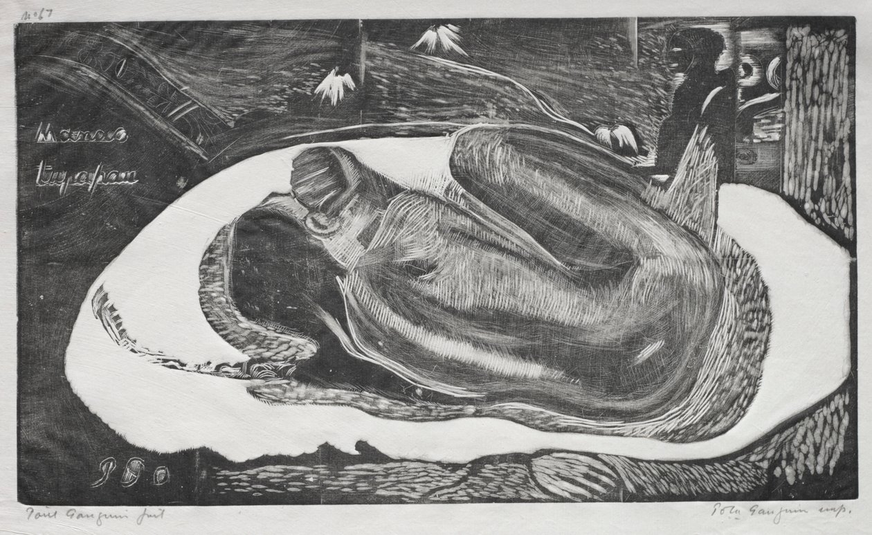 Noa Noa: Manao Yupapau obserwowany przez duchy zmarłych, 1893-94. autorstwa Paul Gauguin