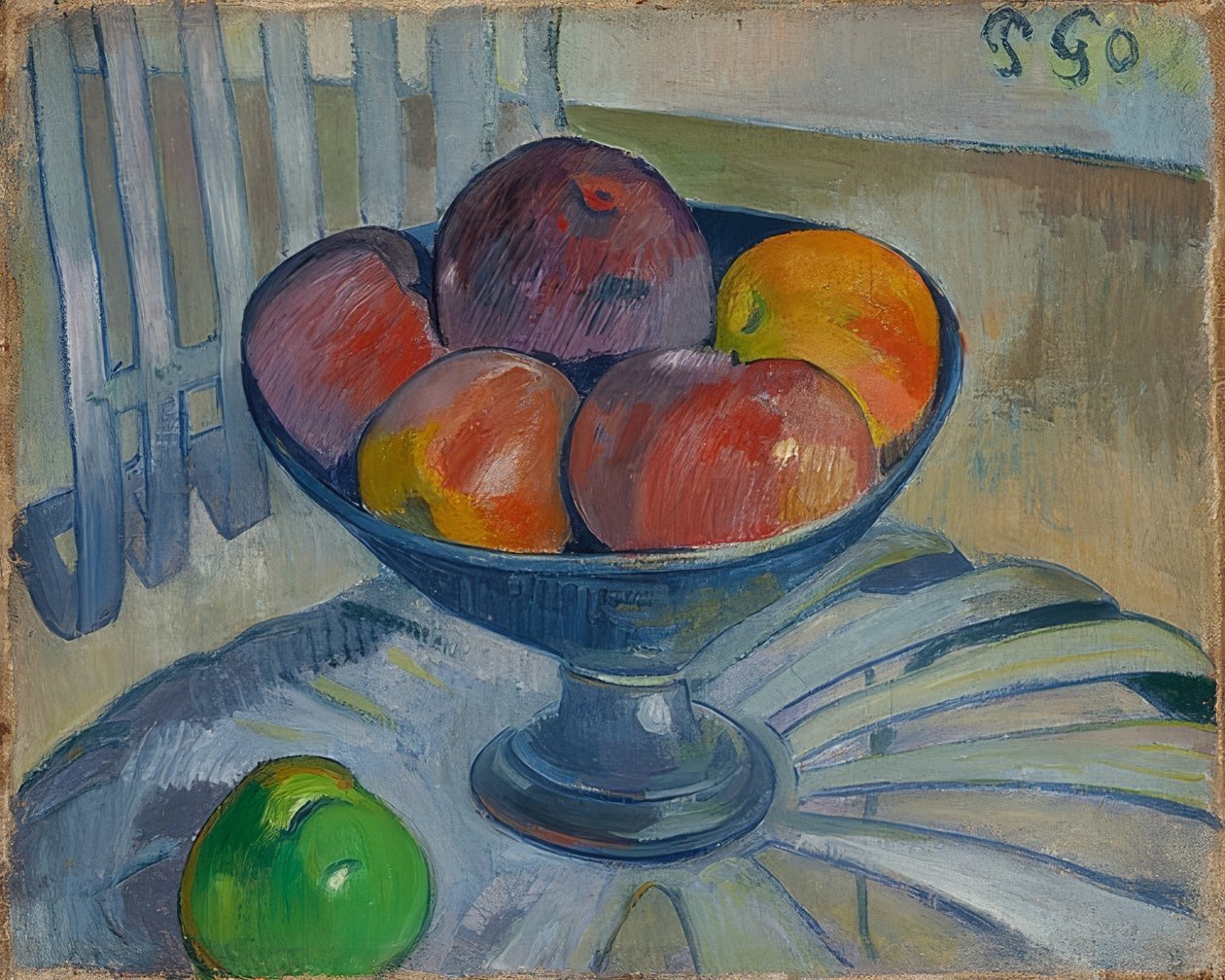 Miska owoców na krześle ogrodowym. około 1890 autorstwa Paul Gauguin