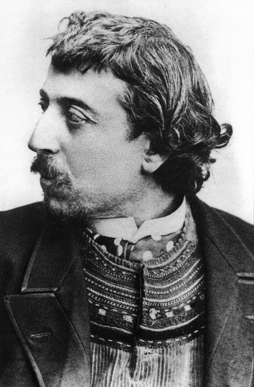 Paul Gauguin (1848-1903) francuski malarz tutaj, w Kopenhadze, w marcu 1891 roku w bretońskim swetrze, autoportret poświęcony Carriere autorstwa Paul Gauguin